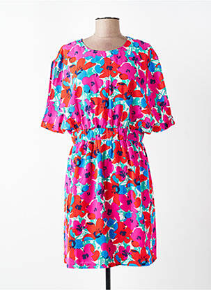 Robe mi-longue imprimé fantaisie manches courtes rose LILI SIDONIO femme
