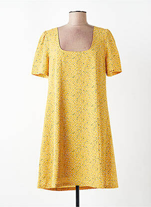 Robe mi-longue imprimé fantaisie manches courtes jaune MOLLY BRACKEN femme