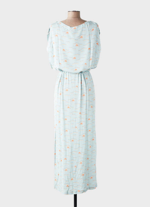 Robe longue imprimé fantaisie manches courtes bleu DES PETITS HAUTS femme