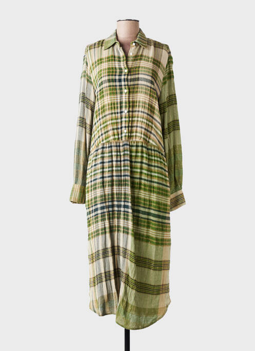 Robe mi-longue manches longues manches longues vert DIEGA femme