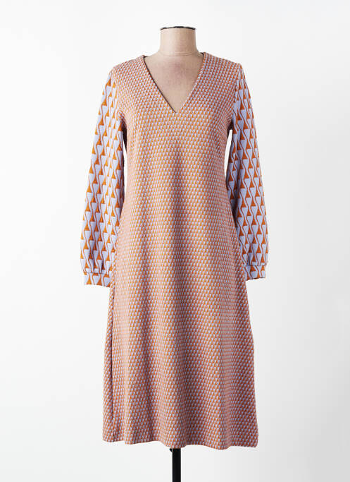 Robe mi-longue imprimé fantaisie manches longues marron NIU femme