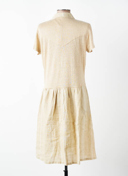 Robe mi-longue manches courtes manches courtes beige MAJESTIC FILATURES femme