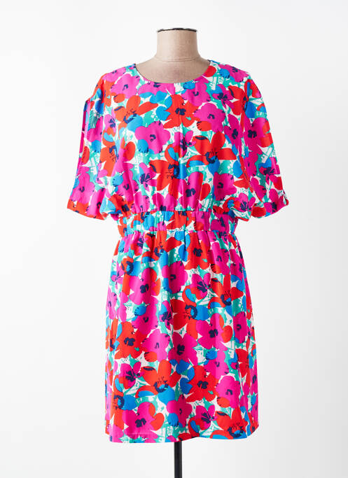 Robe mi-longue imprimé fantaisie manches courtes rose LILI SIDONIO femme