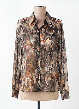 Chemisier tissage crêpe manches longues marron GEISHA femme