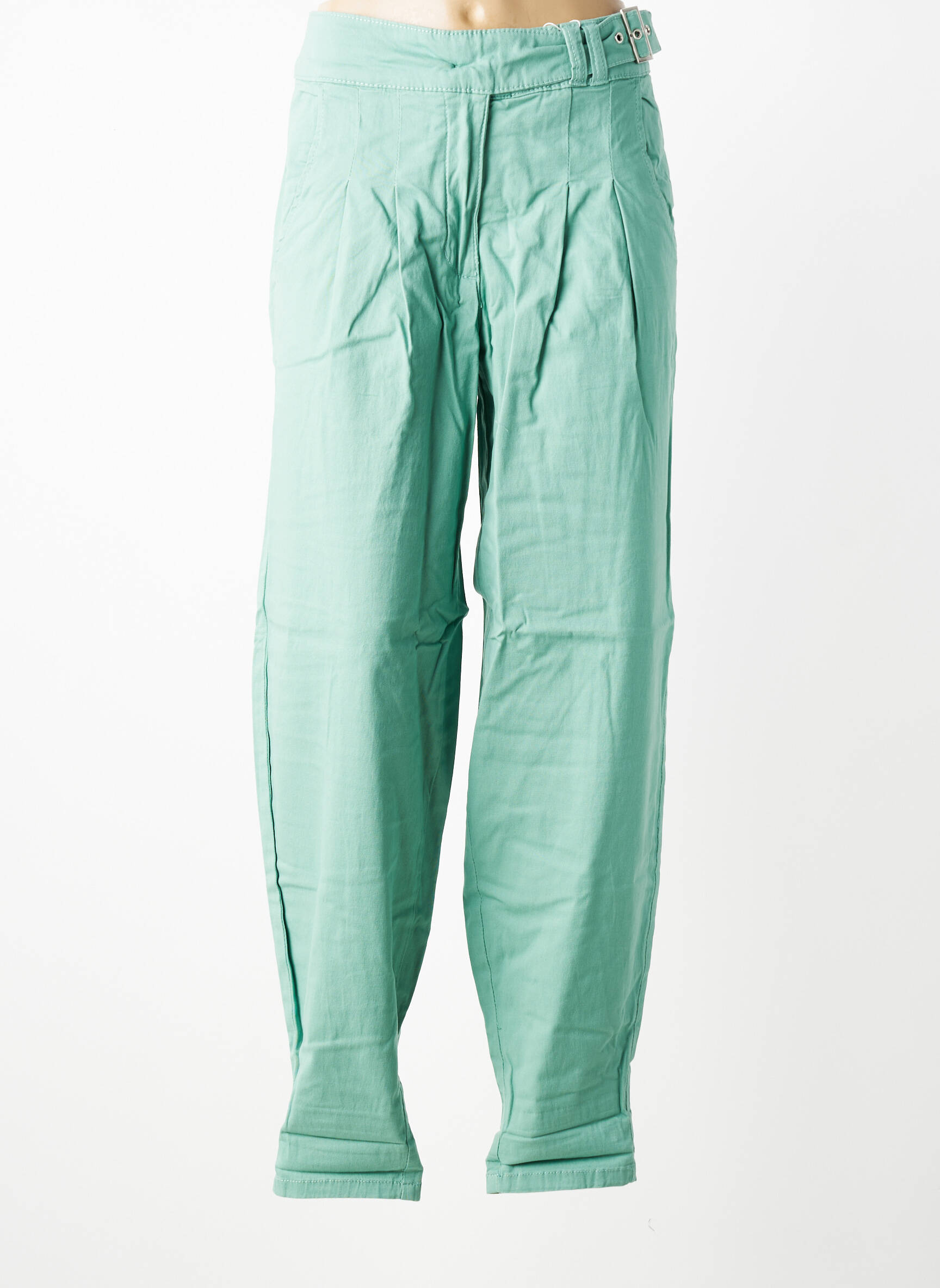 Pantalon droit fermeture zippée sous rabat boutonné vert SHEEGO femme