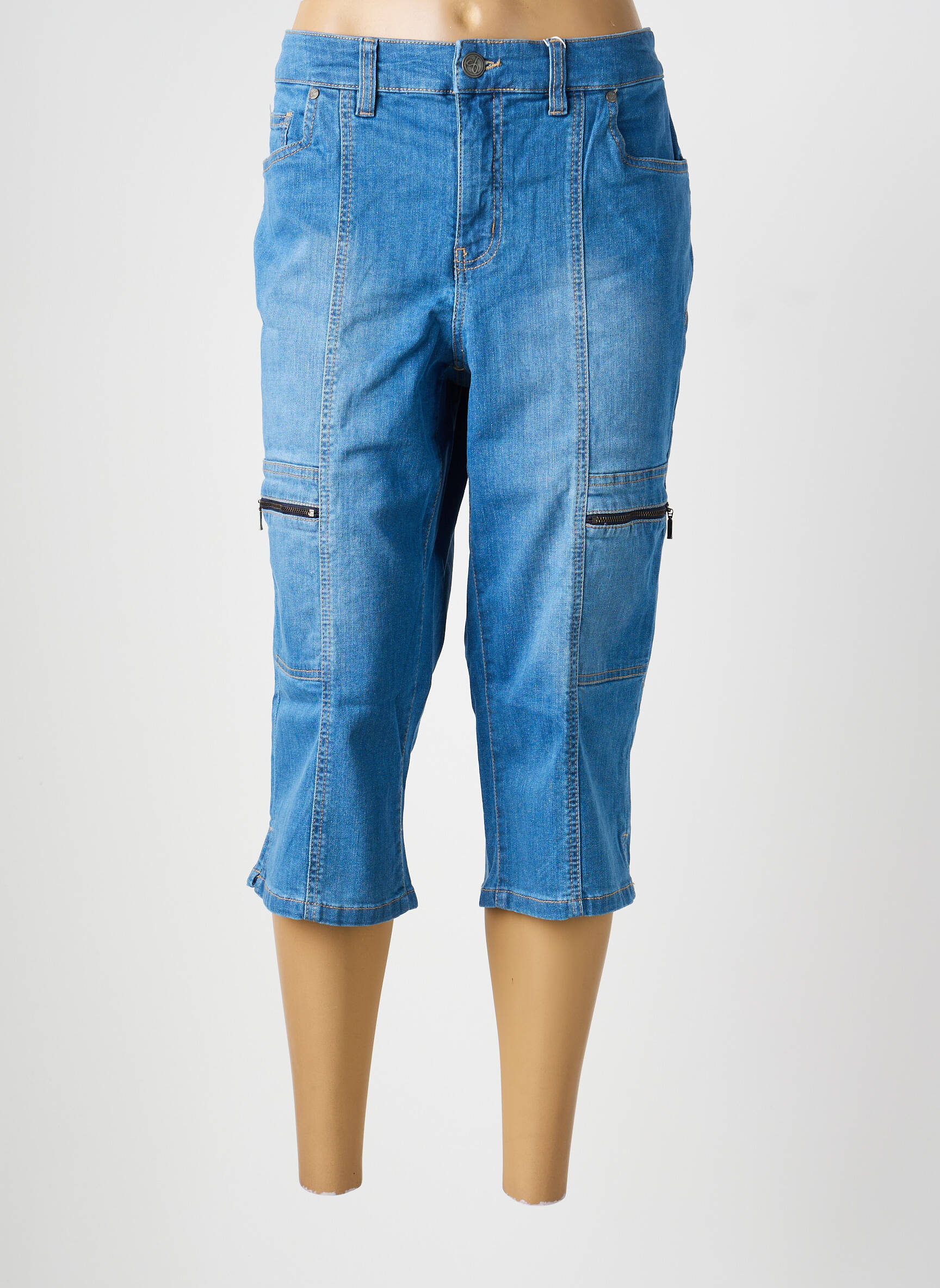 Pantacourt taille haute taille haute bleu SHEEGO femme