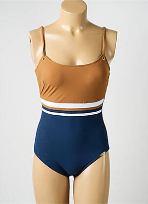 Maillot de bain 1 pièce effet matière satinée haut soutien-gorge moulé marron SUNFLAIR femme