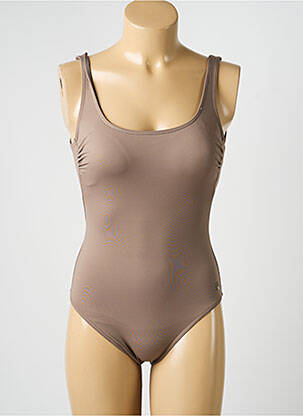 Maillot de bain 1 pièce effet matière satinée haut soutien-gorge moulé marron SUNFLAIR femme