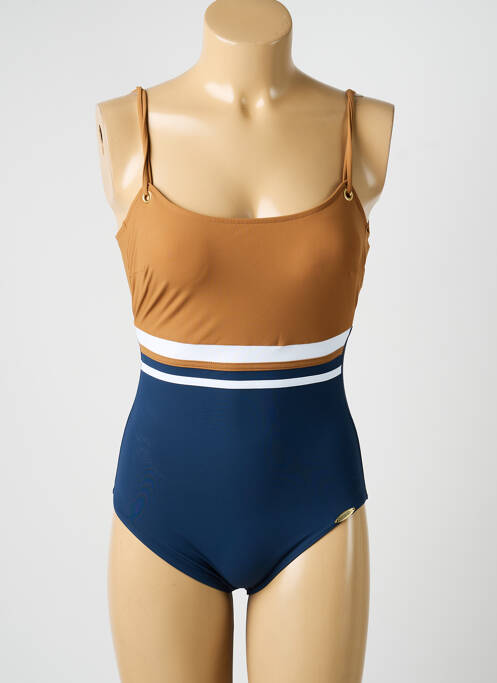 Maillot de bain 1 pièce effet matière satinée haut soutien-gorge moulé marron SUNFLAIR femme