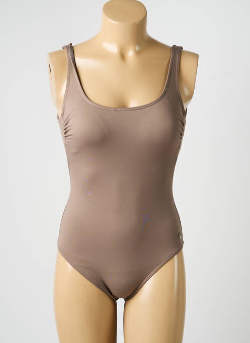 Maillot de bain 1 pièce effet matière satinée haut soutien-gorge moulé marron SUNFLAIR femme