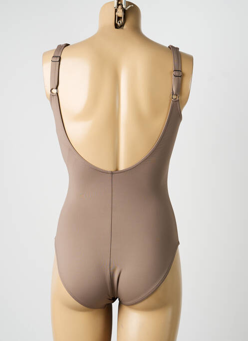 Maillot de bain 1 pièce effet matière satinée haut soutien-gorge moulé marron SUNFLAIR femme