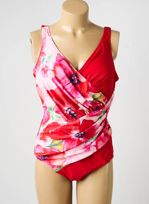 Maillot de bain 1 pièce effet matière satinée haut soutien-gorge moulé rouge YSABEL MORA femme