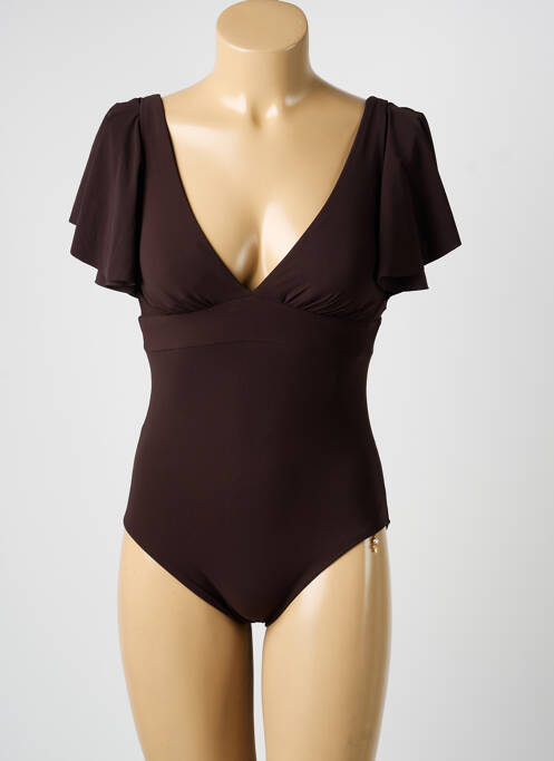 Maillot de bain 1 pièce stretch haut soutien-gorge moulé marron OPERA femme