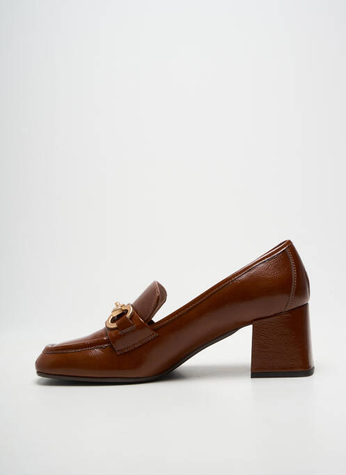 Mocassins tissage satiné talon de 7 à 9cm marron JULIE DEE femme