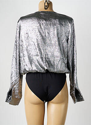 Body fermeture pressionnée à l'entrejambe manches longues argent ONLY femme