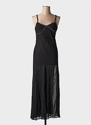Robe longue tissage crêpe fines bretelles noir MINE DE RIEN femme