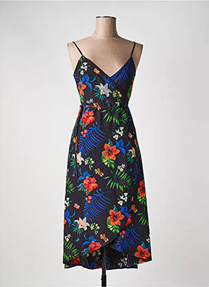 Robe mi-longue imprimé fleurs fines bretelles noir STRADIVARIUS femme