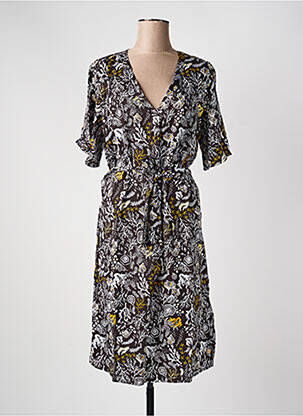 Robe mi-longue imprimé fleurs manches courtes noir LOLA ESPELETA femme