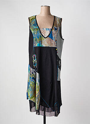 Robe mi-longue coupe fluide sans manche noir EVANNA femme