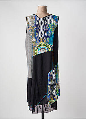 Robe mi-longue coupe fluide sans manche noir EVANNA femme