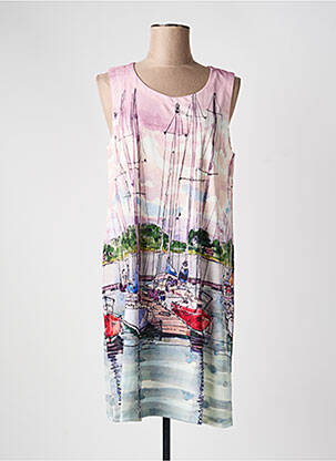 Robe mi-longue imprimé fantaisie sans manche rose ESPRIT DE LA MER femme