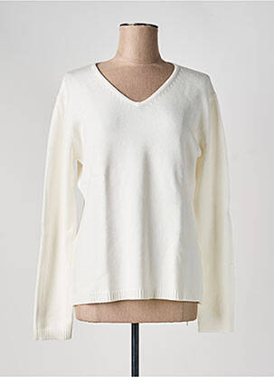 Pull col v manches longues blanc COULEURS DU TEMPS femme