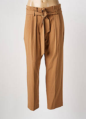 Pantalon droit tissage popeline taille haute marron B.YOUNG femme