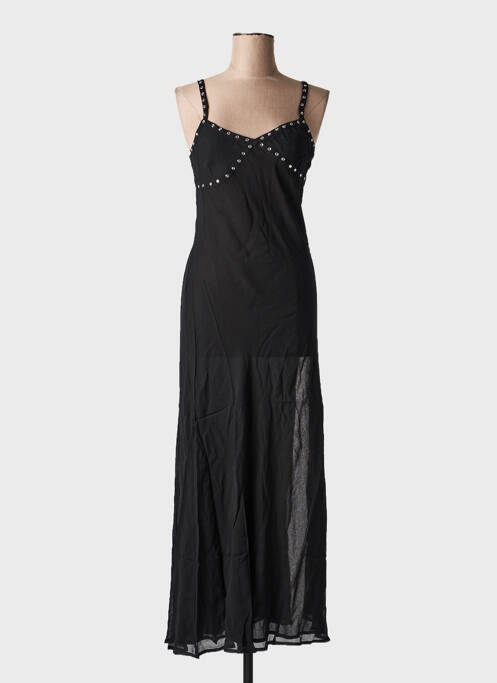 Robe longue tissage crêpe fines bretelles noir MINE DE RIEN femme
