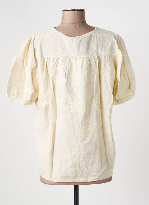 Blouse tissage popeline manches courtes beige LA FEE MARABOUTEE femme