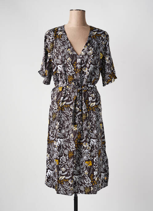 Robe mi-longue imprimé fleurs manches courtes noir LOLA ESPELETA femme