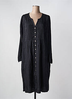 Robe mi-longue coupe fluide manches longues noir ZHENZI femme