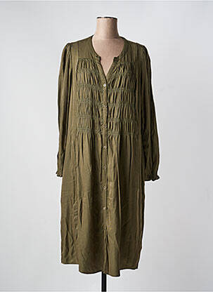 Robe mi-longue manches longues manches longues vert ZHENZI femme