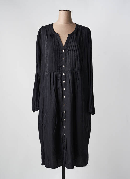 Robe mi-longue coupe fluide manches longues noir ZHENZI femme