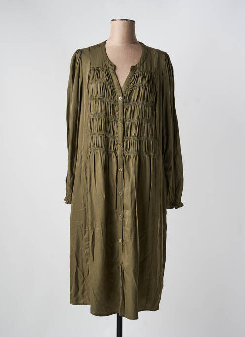 Robe mi-longue manches longues manches longues vert ZHENZI femme