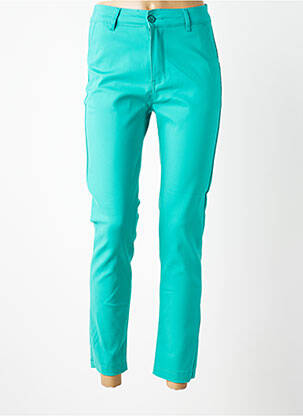 Pantalon chino fermeture zippée sous rabat boutonné taille normale bleu LEMON DRESS femme