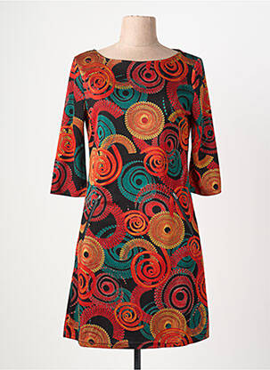 Robe mi-longue manches 3/4 manches 3/4 orange VEGAS femme