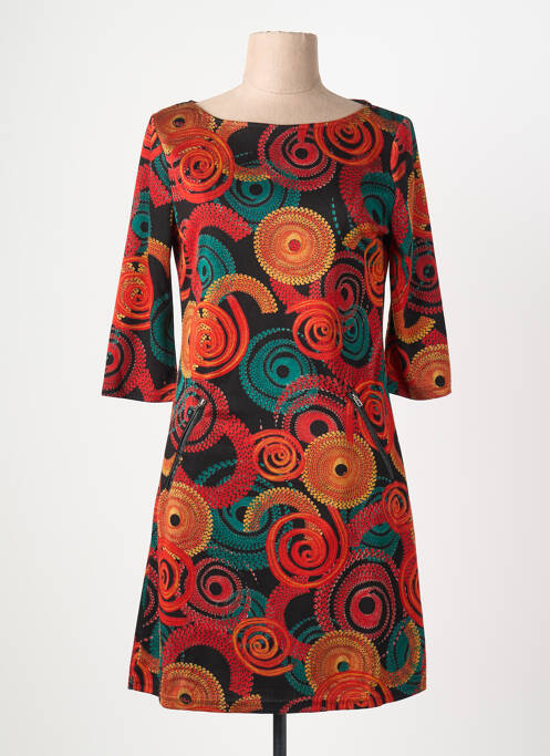 Robe mi-longue manches 3/4 manches 3/4 orange VEGAS femme