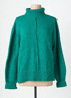 Pull col roulé tissage chiné manches longues vert AN' GE femme