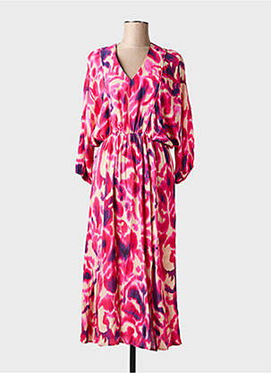 Robe longue imprimé fantaisie manches longues rose JULIE GUERLANDE femme