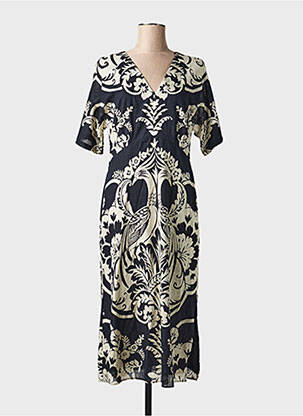 Robe longue imprimé fantaisie manches courtes noir JULIE GUERLANDE femme