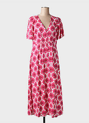 Robe longue imprimé fantaisie manches courtes rose C'EST BEAU LA VIE femme