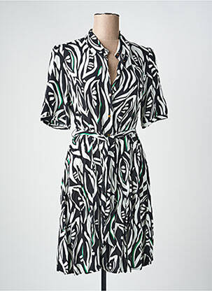 Robe mi-longue imprimé fantaisie manches courtes noir JULIE GUERLANDE femme