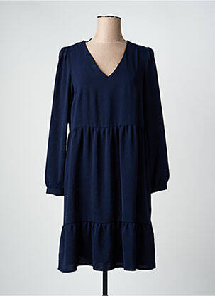 Robe mi-longue tissage crêpe manches longues bleu JULIE GUERLANDE femme