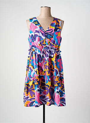 Robe mi-longue imprimé fantaisie sans manche violet C'EST BEAU LA VIE femme