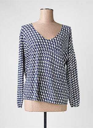 Pull col v manches longues bleu DEVERNOIS femme