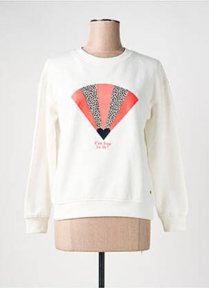 Sweat-shirt sérigraphie floquée manches longues blanc C'EST BEAU LA VIE femme
