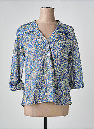 Blouse tissage popeline manches 3/4 bleu DEVERNOIS femme