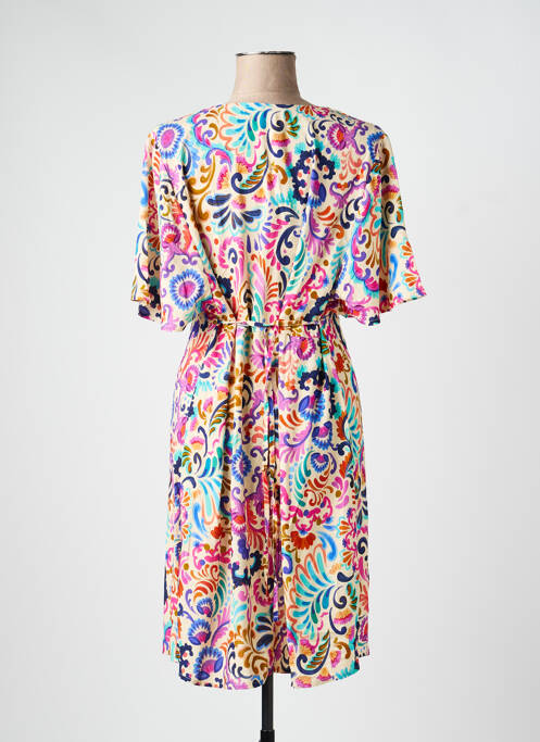 Robe mi-longue imprimé fantaisie manches courtes rose JULIE GUERLANDE femme