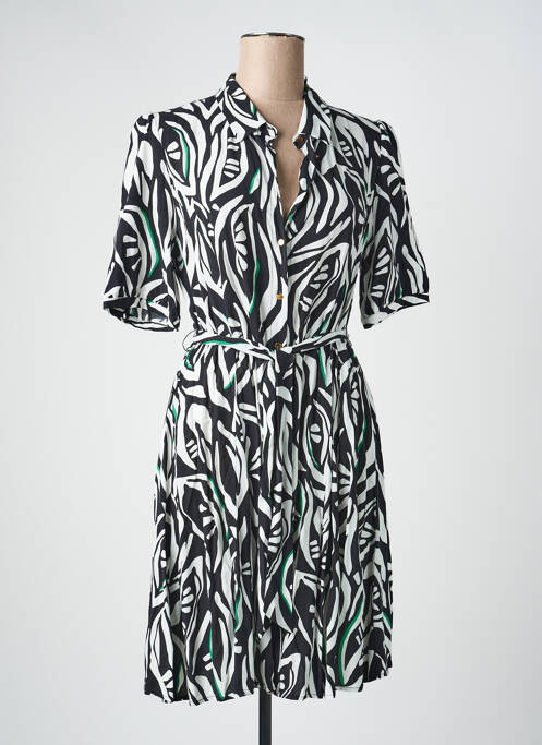 Robe mi-longue imprimé fantaisie manches courtes noir JULIE GUERLANDE femme