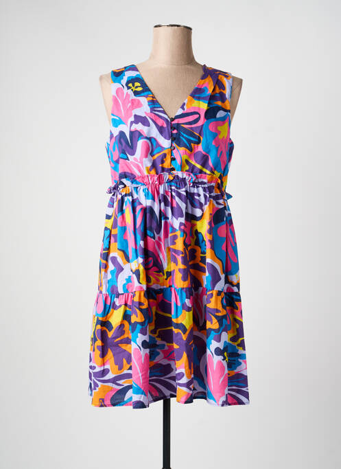 Robe mi-longue imprimé fantaisie sans manche violet C'EST BEAU LA VIE femme
